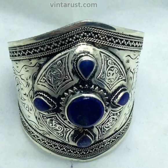 single Handmade Silver Tone Kuchi Cuff Bracelet, Afghan Cuff Bracelet, Ethnic - Picture 3 of 7